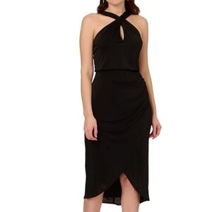 Adrianna Papell - Black Faux Wrap Midi Dress